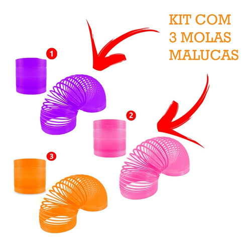 Kit Com 3 Molas Malucas Sensoriais Colorida Diversas Criança