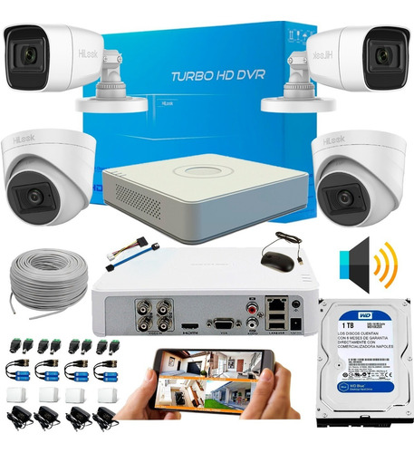 Kit Hikvision Hilook Dvr 1080 4 Ch + 4 Cámaras + Obsequio