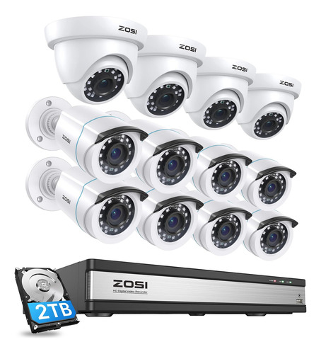 Zosi Sistema Cámara Seguridad 1080p 16 Canales, H.265+ Dvr 2