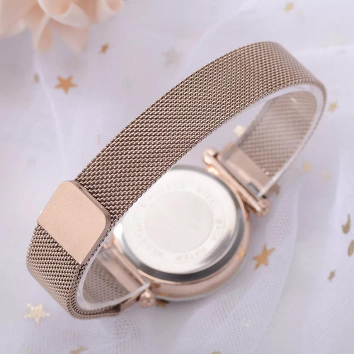 Relógio Feminino Pulseira Magnética Cor Nude Brilhante