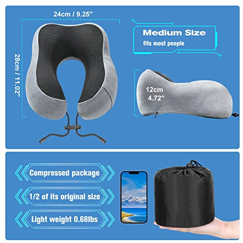 Almohada De Cuello De Viaje De Espuma De Memoria Pura, ...