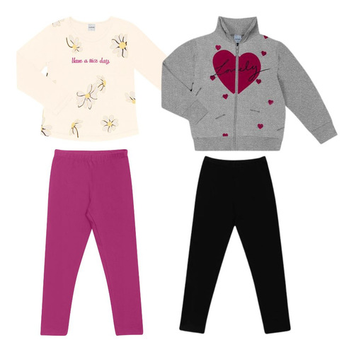 Kit 2 Conjunto Infantil Meia Estação Blusa E Legging Rovitex