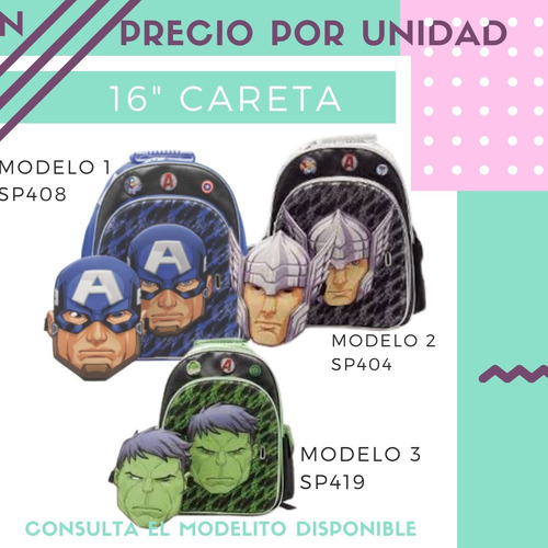 Mochila Vengadores 16p C/ Careta Thor Cap Hulk Ct Plumitaa