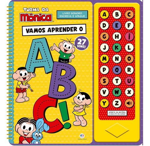 Livro Turma Da Mônica - Vamos Aprender O Abc : Livro Sonoro E Escreva E Apague - Capa Amarela E Vermelha