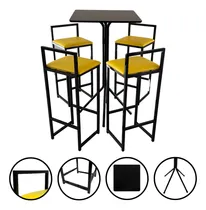 Comprar Jogo Mesa Alta Bistrô 4 Banquetas Industriais Quadradas