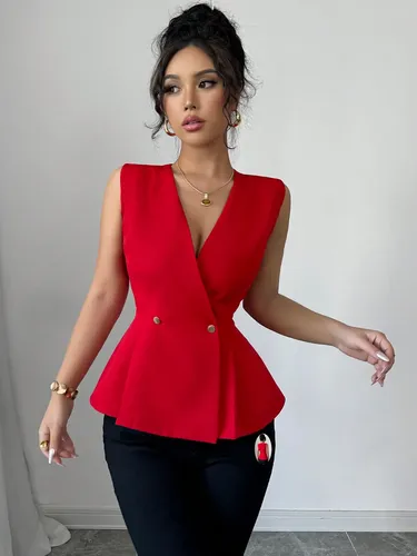 Camisa Sin Mangas Con Cuello En V Y Volantes Para Mujer