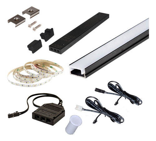 Kit Iluminación Perfil Sobre Puesto Negro Luz Fría 2.5m***