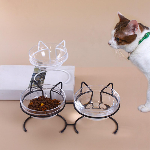 Comedero Para Gatos, Plato, Estante De Doble Cuenco Negro