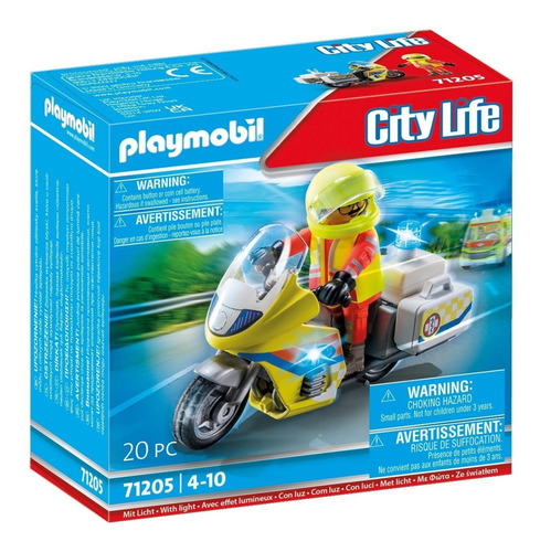 Figura Armable Playmobil City Life Moto De Emergencias 20 Pc