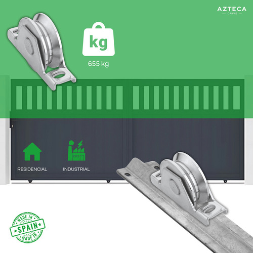 Rueda Para Porton Polea Canal V 8cm 655kg Puertas Corredizas Rodamiento Alta Precisión Hierro Galvanizado Durabilidad Resistente Al Desgaste Para Carril V-20 Uso Industrial Y Automatizado Azteca Drive