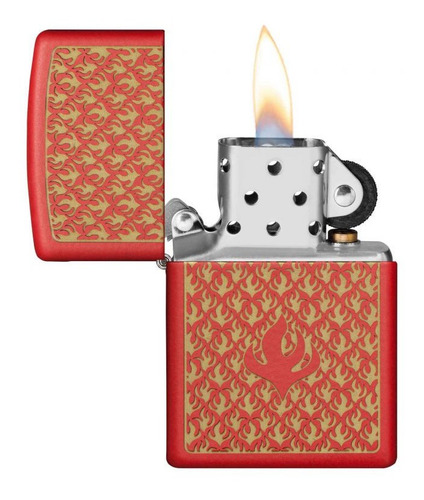 Zippo Encendedor Patron De Flamas Rojo Con Kit Insumos