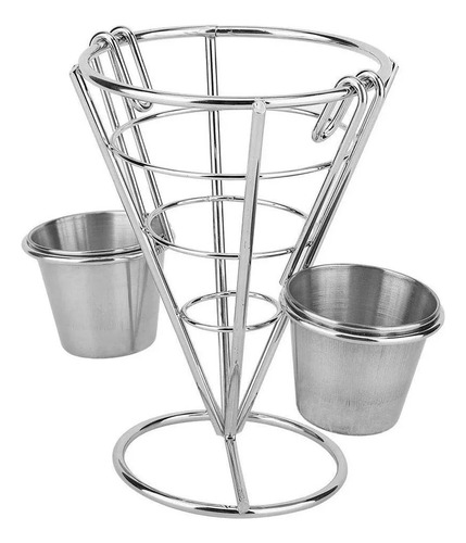 2 Cono Soporte Papas Fritas O Botana Acero Inoxidable 2 Dips