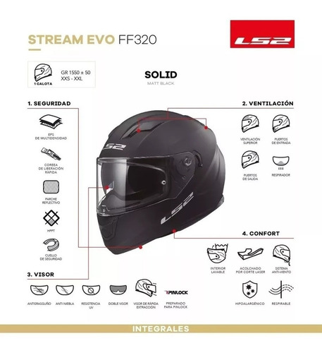 Imagen 6 de 7 de Casco Ls2 320 Stream Negro Mate Rolling Motors Núñez