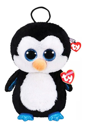 Mochila De Pelúcia Pinguim Waddles Preto Bolsa Ty Dtc Boo