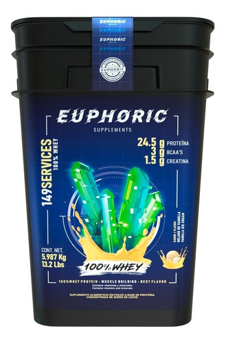 Euphoric Proteina 100% Whey 149 Servicios 13lbs 5.987kg Sabor Flan De Nuez