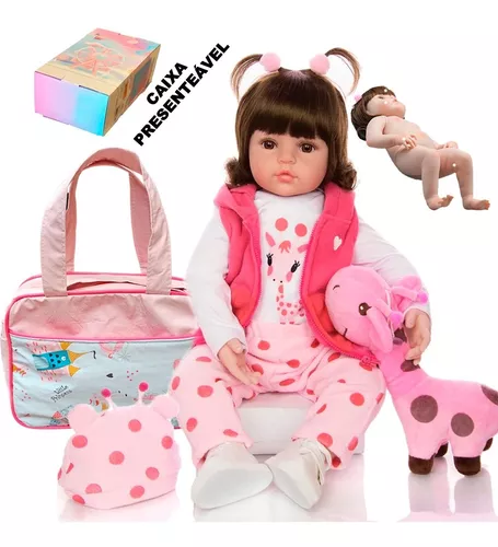 Boneca Bebe Reborn 100% Silicone Girafinha Enxoval Completo