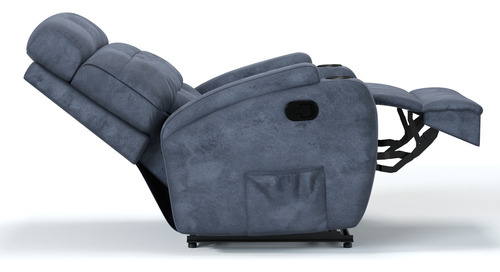 Poltrona Do Papai Reclinável Em Suede Azul E Reclinação Manual Damie Poltronas