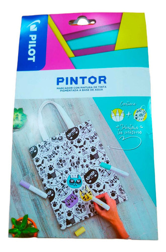 Set 3 Marcadores Pilot Pintor M + Bolsa Ecológica Diseño Cat