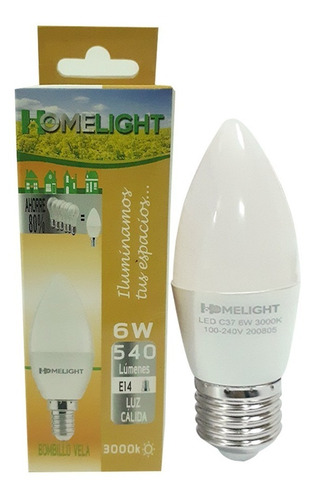 Bombillos Led Vela E27 6w 3000k 100/240v Homelight. Bom-209