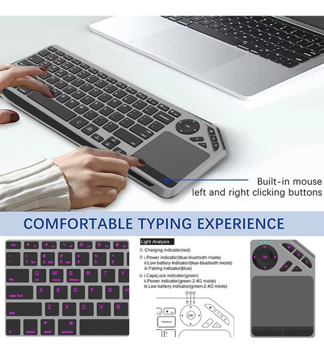 Teclado Sem Fio Com Touchpad De 7 Cores Retroiluminado 2