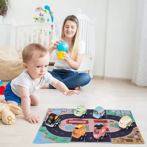  Juguete de bebé para niño de 1 año, Juego de 7 coches Push and  Go con tapete de juego/bolsa de almacenamiento para niños pequeños