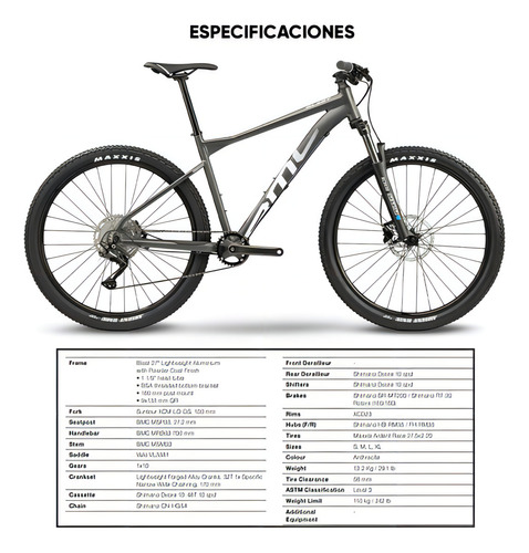 Montain Bike Bmc Profesional Blast 27 R27.5 Shimano Deore Color Gris Antracita Tamaño Del Cuadro M