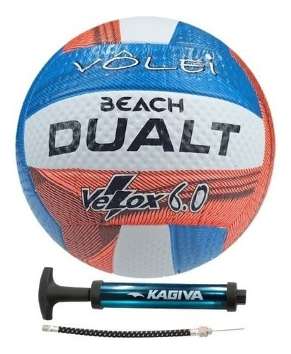 Bola De Vôlei De Praia Dualt Velox 6.0 + Bomba De Ar Cor Azul