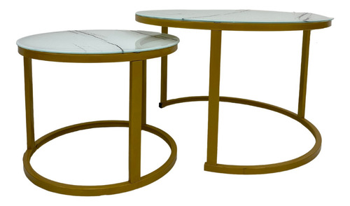 Mesa Starway Aurora Ratona Deco Duo Redondas Living Set X2 Color Blanco/dorado