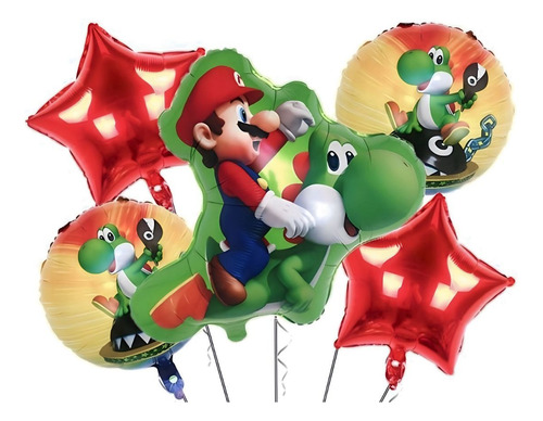 Kit De Globos Super Mario Bros Numero Decoración Cumpleaños 