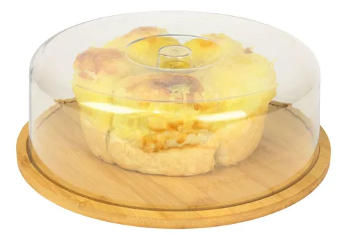 comprar Porta Bolo De Bambu Com Tampa Em Acrílico Boleira 28cm Doces