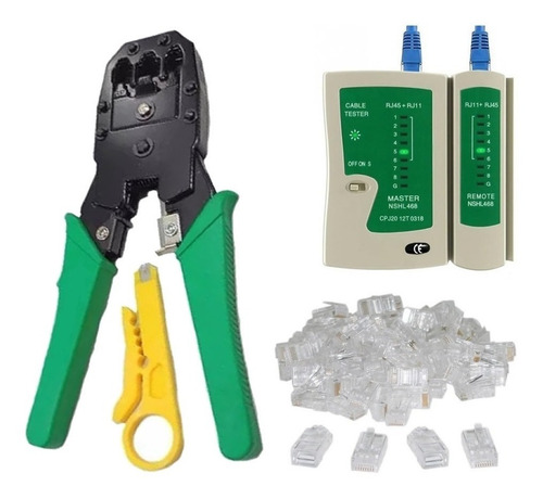 Imagen 7 de 8 de Pinza Crimpeadora + Pela Cable + 50 Fichas + Tester Rj45 Red