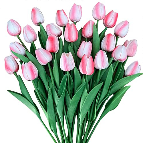 24 Piezas De Tulipanes Artificiales Color Rosa, Tallos ...