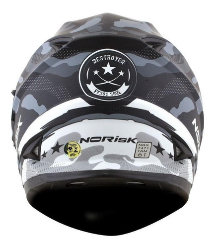 Imagem 3 de 3 de Capacete para moto integral Norisk FF302 Soul preto e branco destroyer tamanho 54