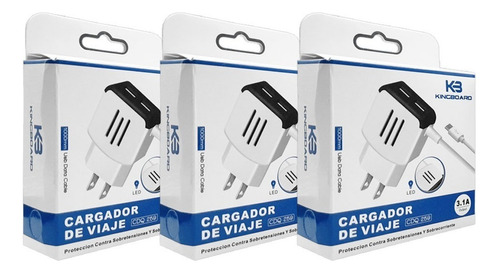 Cargador V8 Kit 3 Piezas De Pared Dos Puertos Usb Cdq-259 Color Blanco