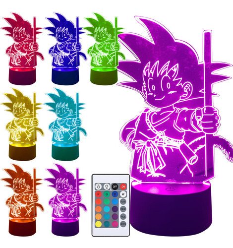 Lámpara Led Acrílico 3d Para Goku Mando Distancia 16 Colores