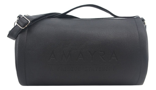 Cartera Cilíndrica Amayra Simil Cuero Diseño Amplia Color Negro 22871 Diseño De La Tela Lisa