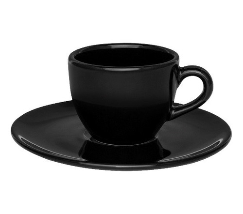 Taza Con Plato Para Café Coup Black 75ml, Ceramicas Oxford 