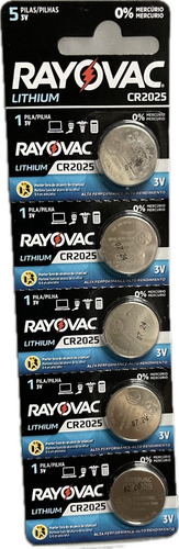 Pila Cr2025 3v Pack X5 Rayovac Pila Boton Cr 2025