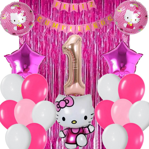 Combo Hello Kitty Globo 3d + Estrellas + Feliz Cumpleaños 