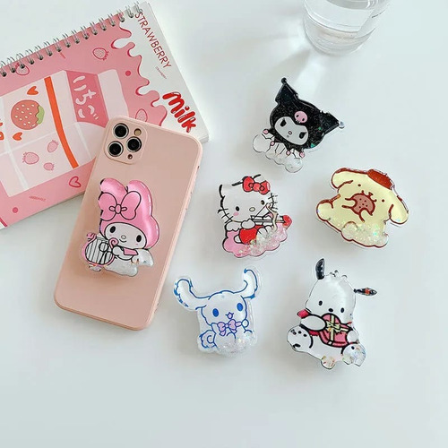 Pop Socket Para Celular Diseño Cara Kuromi Glitter