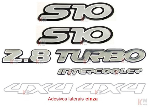 Emblemas S10 2.8 Turbo Intercooler + 4x4 Cinza - 2001 À 2002