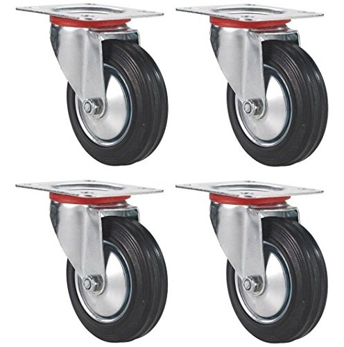  3 Swivel Caster Wheels Rubber Base With Top Plate Bear...