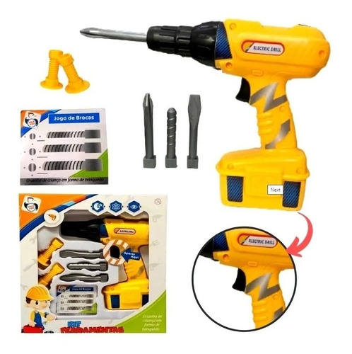 Kit Ferramentas Furadeira Elétrica Brinquedo Infantil Pilha