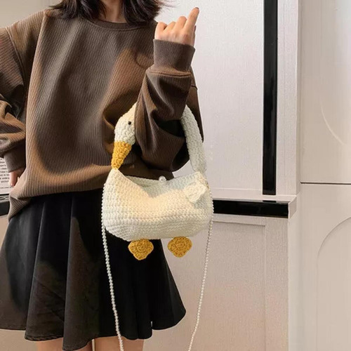 Bandolera Tejida De Lana Con Cadena De Perlas Para Mujer