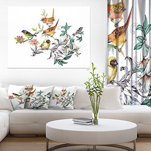 Designart Pt10004-20-12 Flores Tropicales Pajaros Lienzo Im