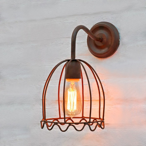 Aplique Pared Pantalla Mini 1 Brazo - Jaula Hierro Negro