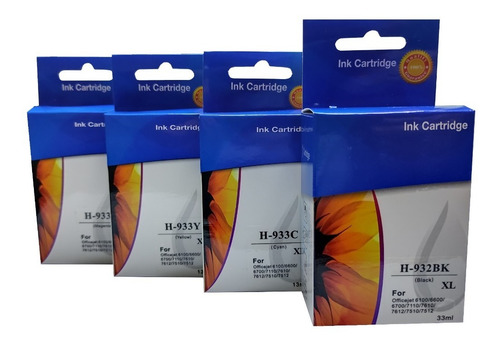Imagen 3 de 3 de Pack De 4 Tinta Alternativa 932xl Negro 933xl Colores
