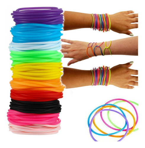  Setx12 De Pulseras Neón Brillan Gummy Bands Para Fiesta