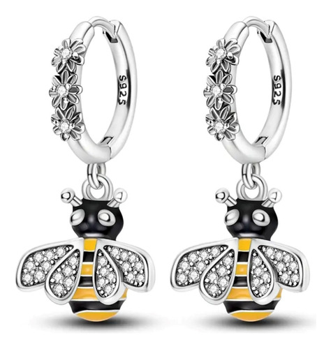 Aros Argolla Abeja Colgante Y Circones De Plata Ley 925