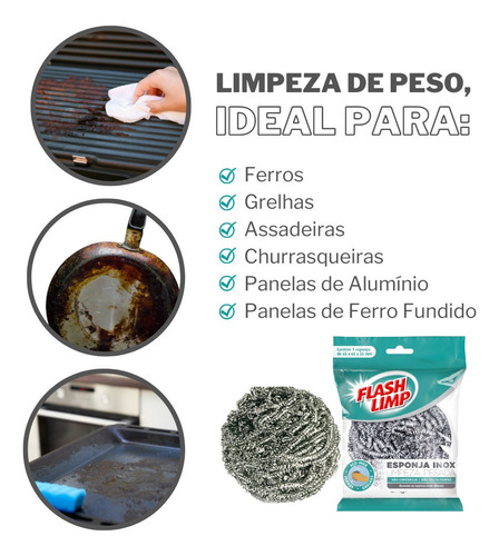 Esponja Aço Inox Flash Limp Limpeza Pesada Ea1409 Não Enferr